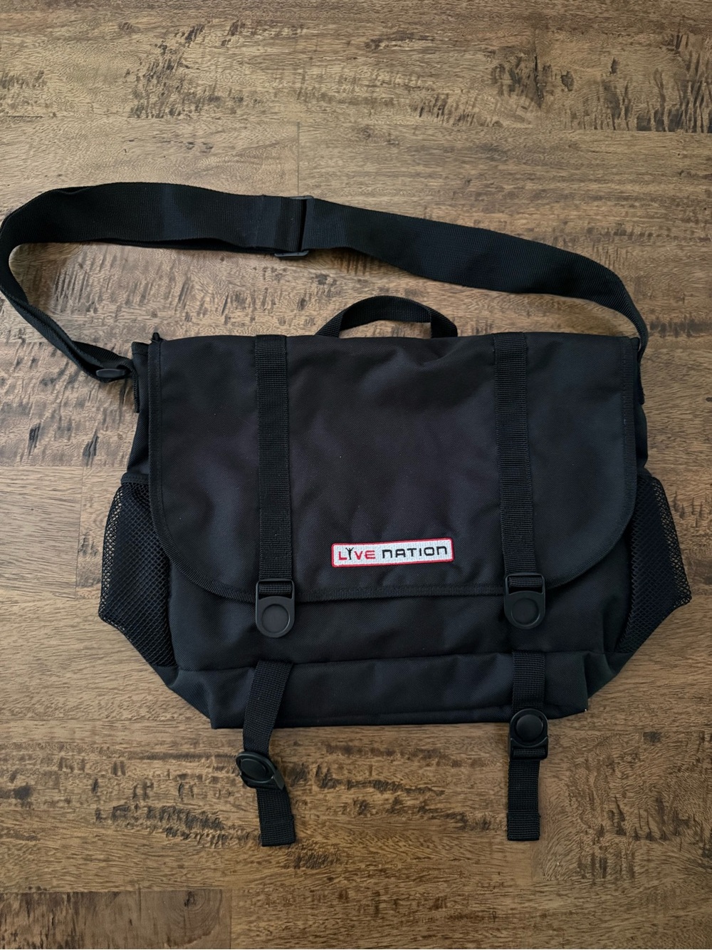 Live Nation Black Messenger Bag with Logo and Adjustable Strap